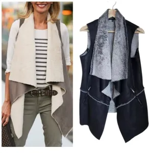 Jones New York Signature Faux Fur Asymmetrical Vest in Silver Fox Size L NWT