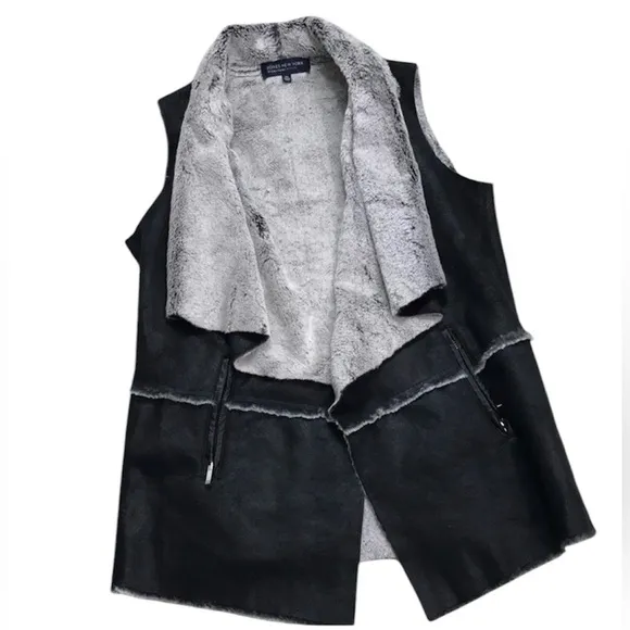 Jones New York Signature Faux Fur Asymmetrical Vest in Silver Fox Size L NWT