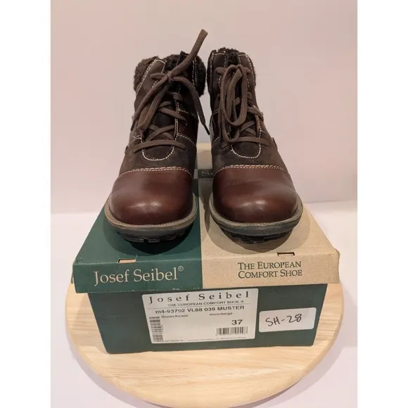 Josef Seibel Sherpa Lined Zip Outdoor Casual Brown Leather Boots 38 US 6-6.5 New