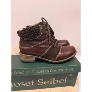 Josef Seibel Sherpa Lined Zip Outdoor Casual Brown Leather Boots 38 US 6-6.5 New