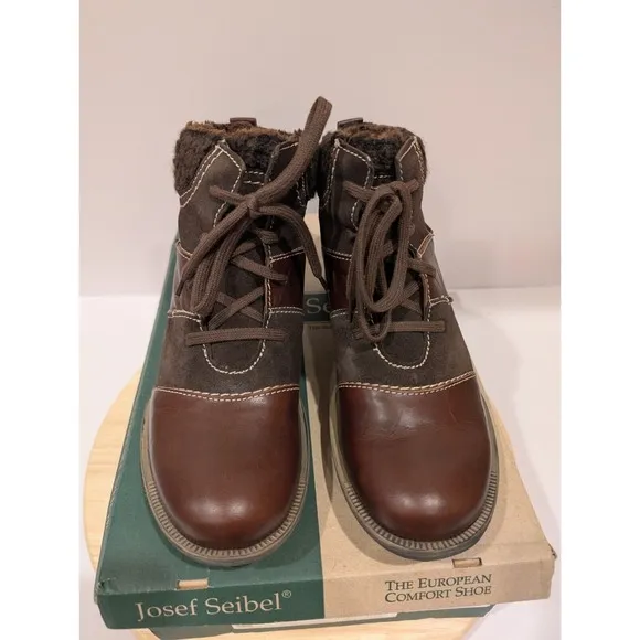 Josef Seibel Sherpa Lined Zip Outdoor Casual Brown Leather Boots 38 US 6-6.5 New