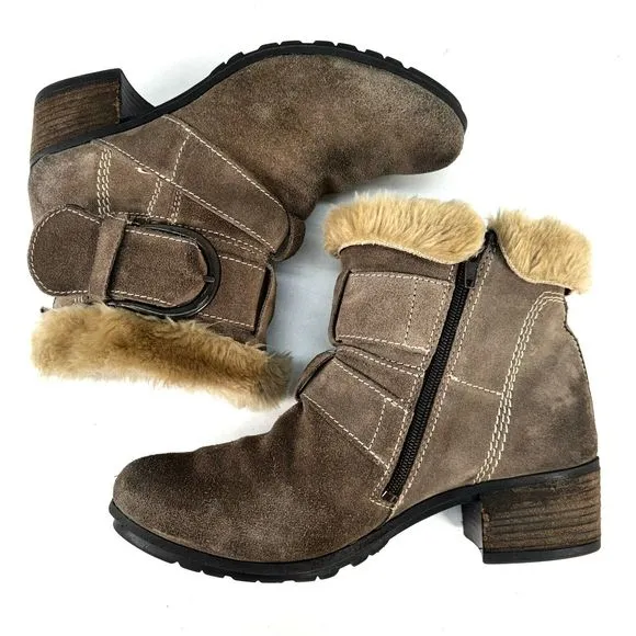 Josef Seibel Tracy Women's Suede Fur Ankle Boot Taupe Tan SZ 39 US 8.5