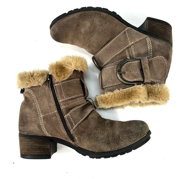 Josef Seibel Tracy Women's Suede Fur Ankle Boot Taupe Tan SZ 39 US 8.5