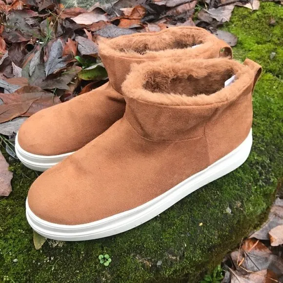 J/Slides Tan Noone Faux-Fur Lined Ankle Boot Size 10