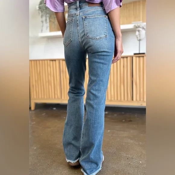 Judy Blue Distressed Raw Hem Bootcut Jeans