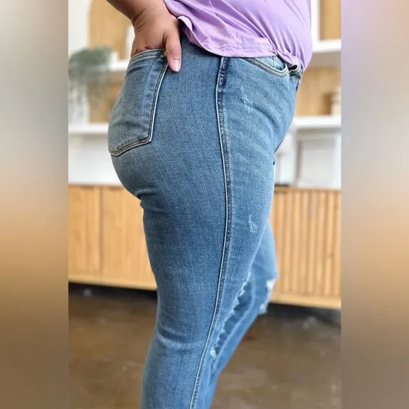 Judy Blue Distressed Raw Hem Bootcut Jeans