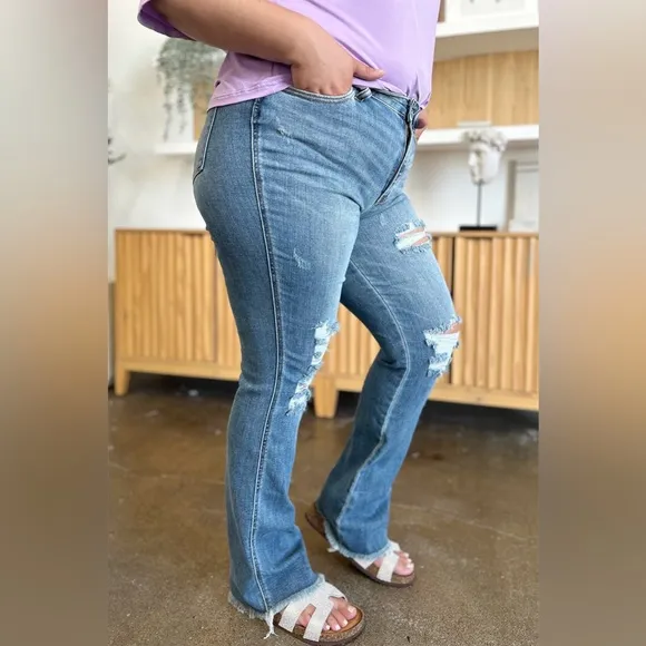 Judy Blue Distressed Raw Hem Bootcut Jeans