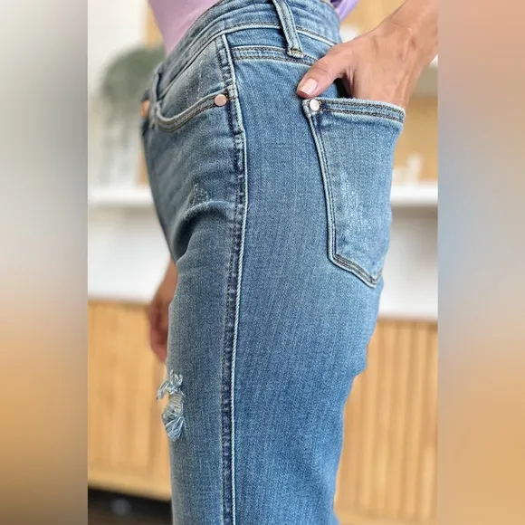Judy Blue Distressed Raw Hem Bootcut Jeans