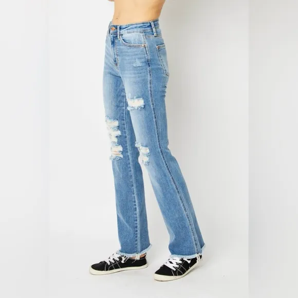 Judy Blue Distressed Raw Hem Bootcut Jeans