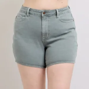 Judy Blue Embroidered Pockets High Rise Distressed Denim Mid-length Jean Shorts