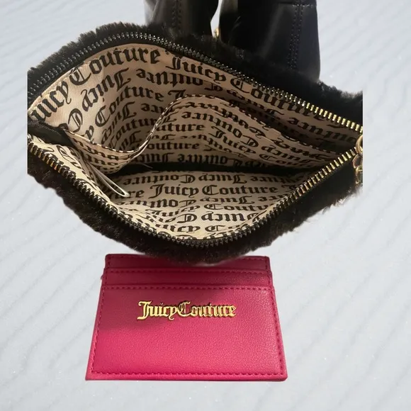 JUICY COUTURE 3PC SET BLACK FAUX LEATHER &amp; GOLD CUBAN LINK BOOTS SZ 7.5