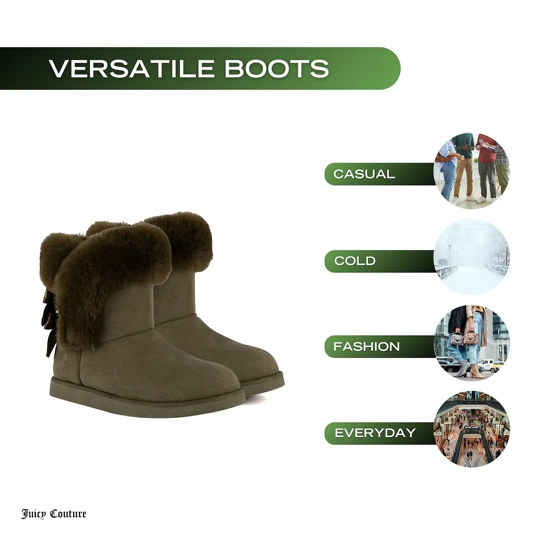 Juicy Couture Women's Slip On Winter Snow Boots Warm & Insulated Fur Lining Comfortable Fashion Booties-King 2-Olive Micro-8