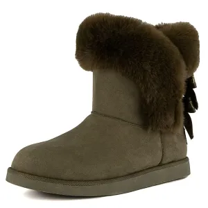 Juicy Couture Women's Slip On Winter Snow Boots Warm & Insulated Fur Lining Comfortable Fashion Booties-King 2-Olive Micro-8