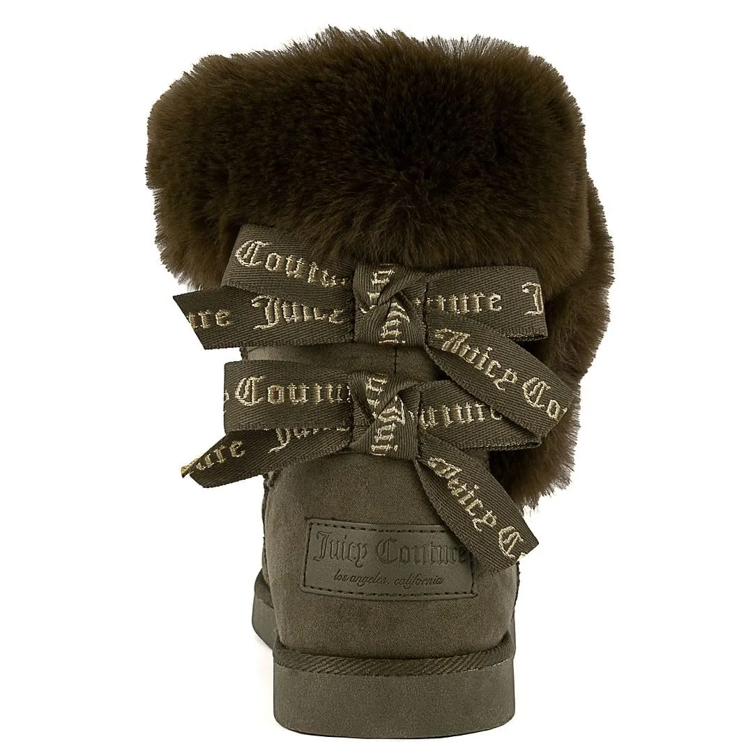 Juicy Couture Women's Slip On Winter Snow Boots Warm & Insulated Fur Lining Comfortable Fashion Booties-King 2-Olive Micro-8