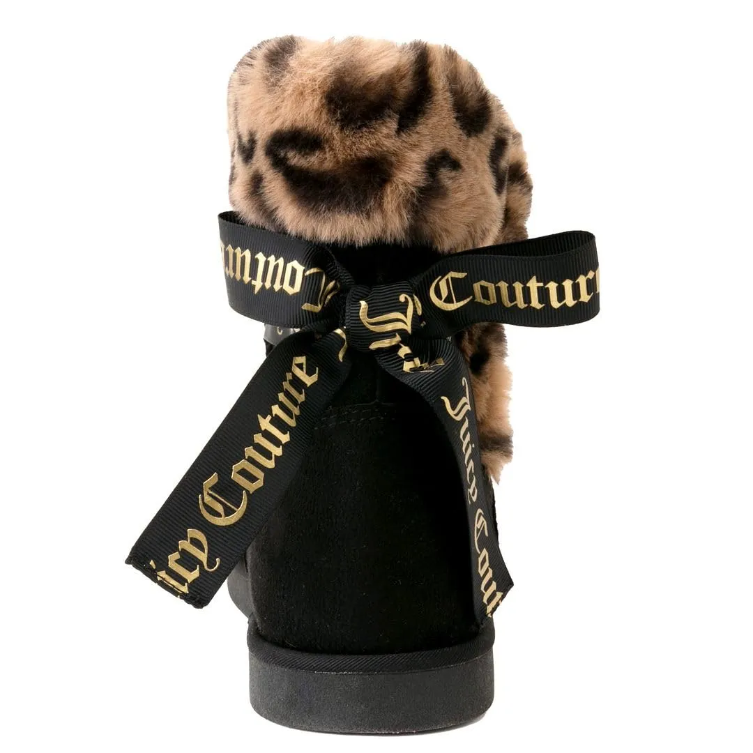 Juicy Couture Women's Slip On Winter Snow Boots Warm & Insulated Fur Lining Comfortable Fashion Booties-King-Black/Leopard-6