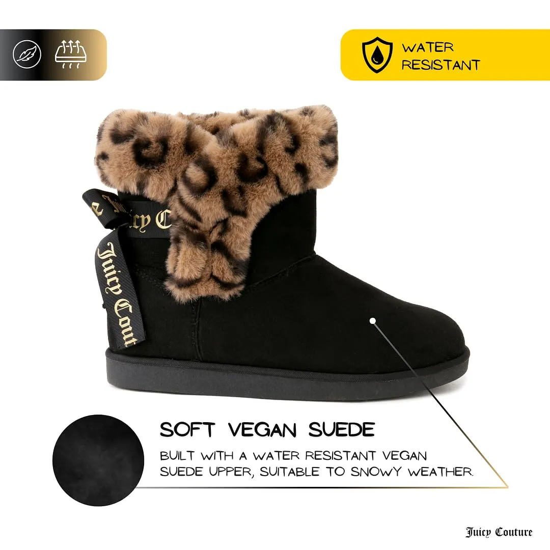 Juicy Couture Women's Slip On Winter Snow Boots Warm & Insulated Fur Lining Comfortable Fashion Booties-King-Black/Leopard-6