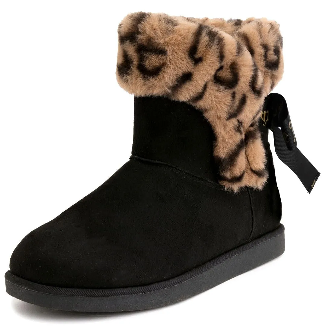 Juicy Couture Women's Slip On Winter Snow Boots Warm & Insulated Fur Lining Comfortable Fashion Booties-King-Black/Leopard-6