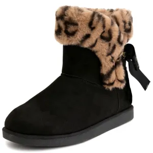 Juicy Couture Women's Slip On Winter Snow Boots Warm & Insulated Fur Lining Comfortable Fashion Booties-King-Black/Leopard-6