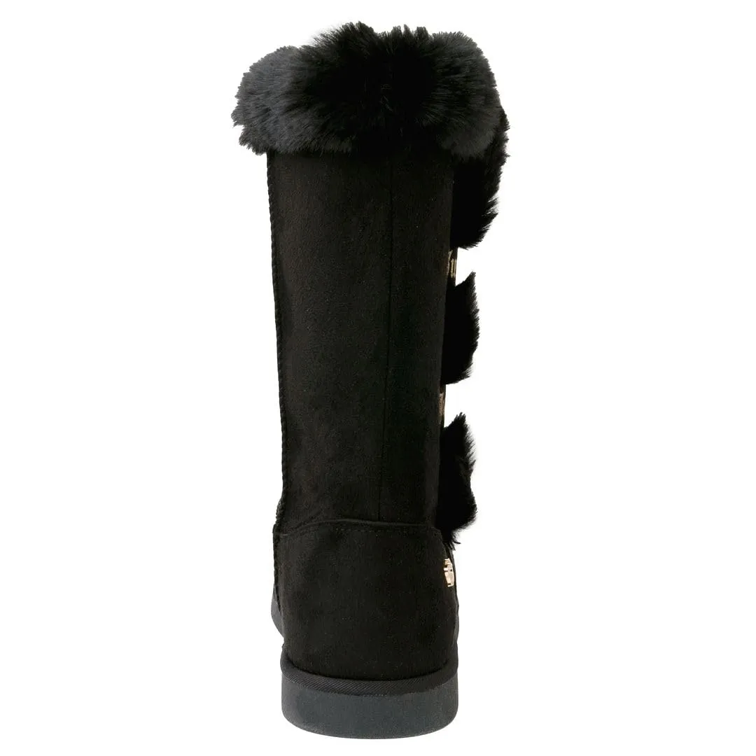 Juicy Couture Women's Slip On Winter Snow Boots Warm & Insulated Fur Lining Comfortable Fashion Booties-Koded-Black-7
