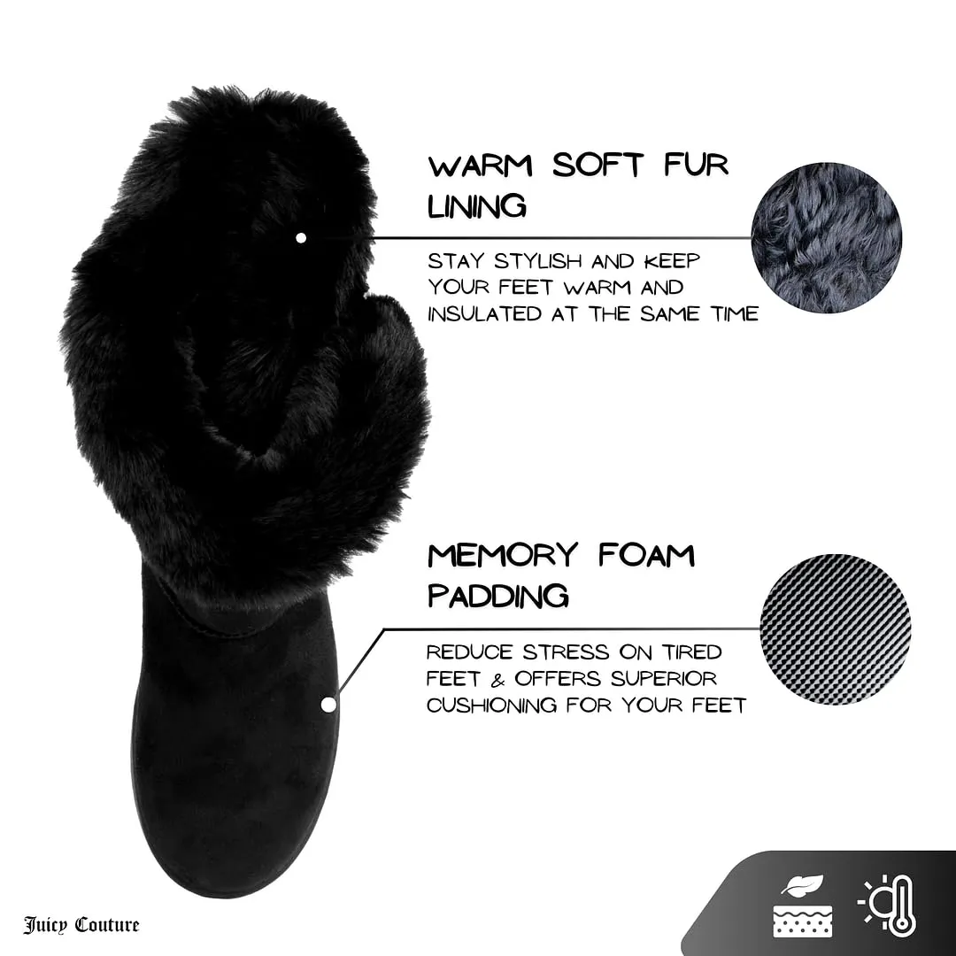 Juicy Couture Women's Slip On Winter Snow Boots Warm & Insulated Fur Lining Comfortable Fashion Booties-Koded-Black-7