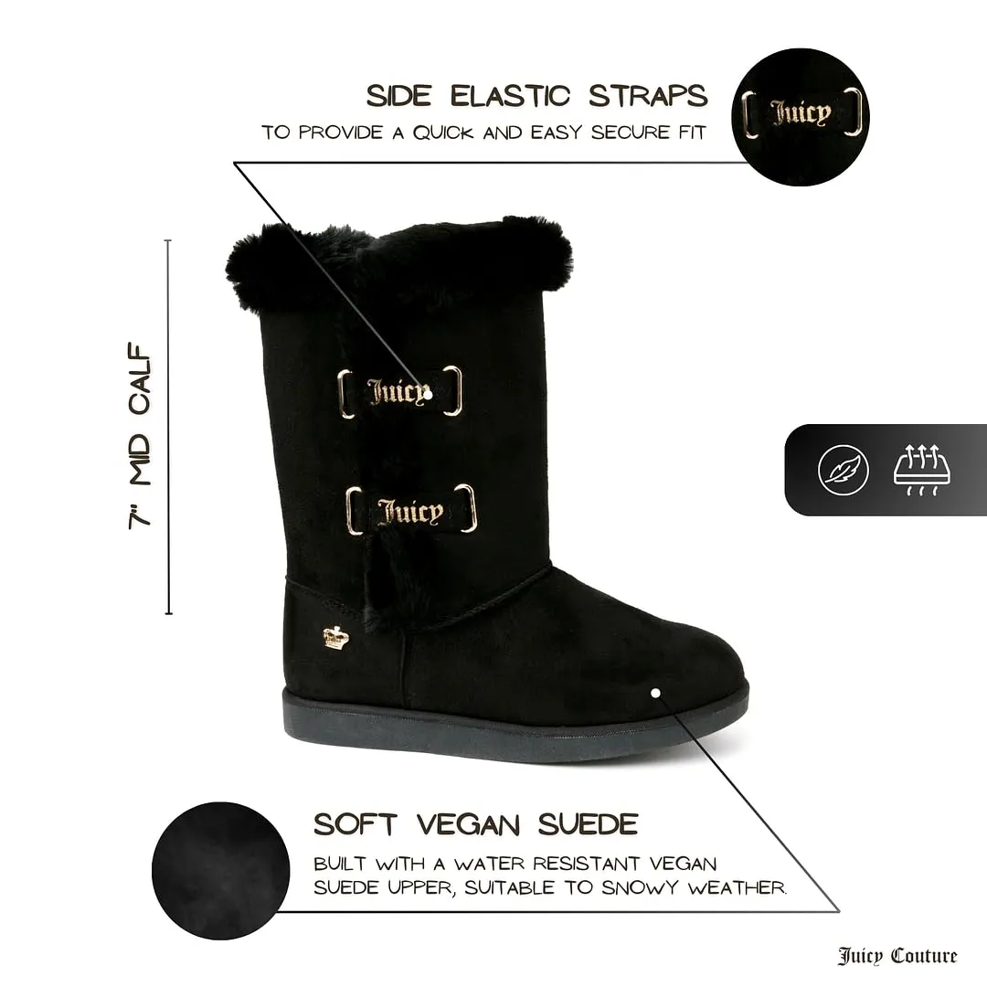 Juicy Couture Women's Slip On Winter Snow Boots Warm & Insulated Fur Lining Comfortable Fashion Booties-Koded-Black-7