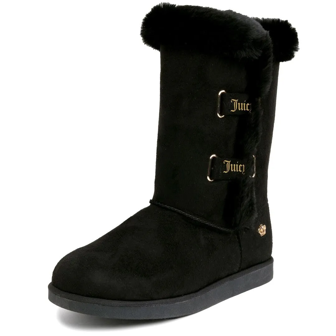 Juicy Couture Women's Slip On Winter Snow Boots Warm & Insulated Fur Lining Comfortable Fashion Booties-Koded-Black-7