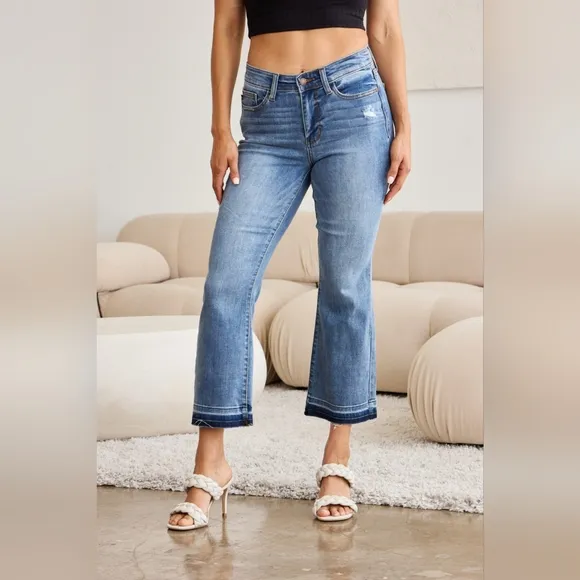 Just In!! JUDY BLUE Full Size Release Hem Cropped Bootcut Jeans