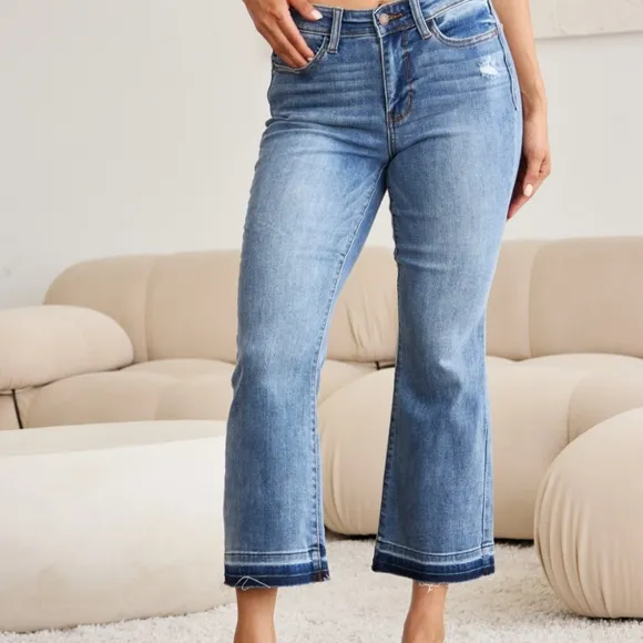 Just In!! JUDY BLUE Full Size Release Hem Cropped Bootcut Jeans