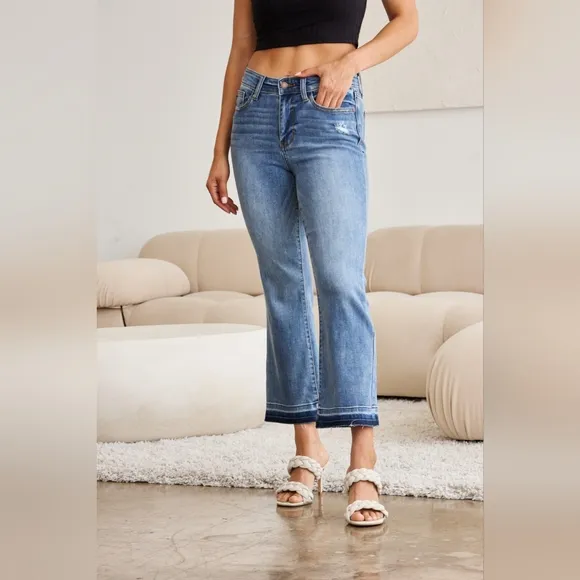 Just In!! JUDY BLUE Full Size Release Hem Cropped Bootcut Jeans