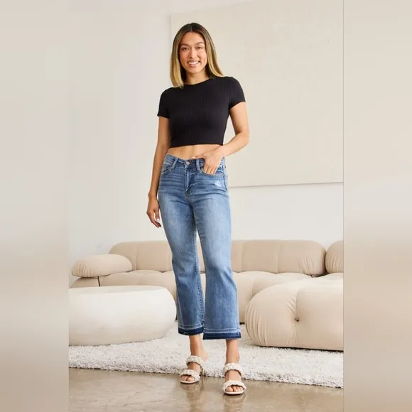 Just In!! JUDY BLUE Full Size Release Hem Cropped Bootcut Jeans