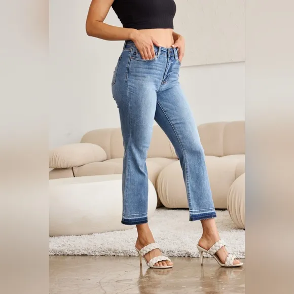 Just In!! JUDY BLUE Full Size Release Hem Cropped Bootcut Jeans