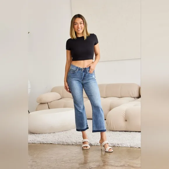 Just In!! JUDY BLUE Full Size Release Hem Cropped Bootcut Jeans
