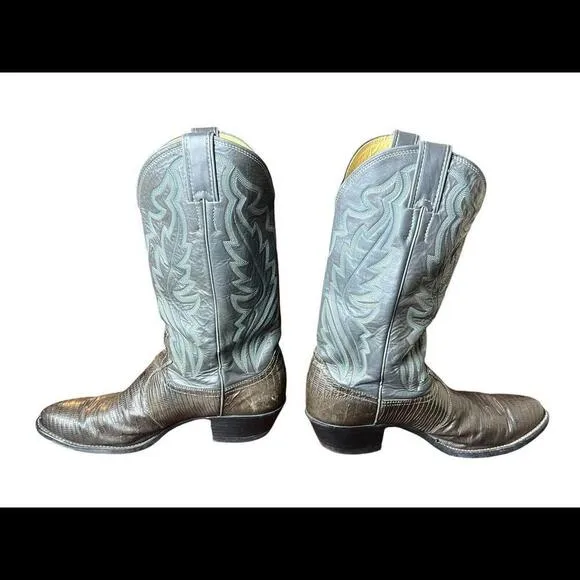 Justin 8327 Men Size 9 D  Black Lizard Skin Leather Pull On Western Cowboy Boot