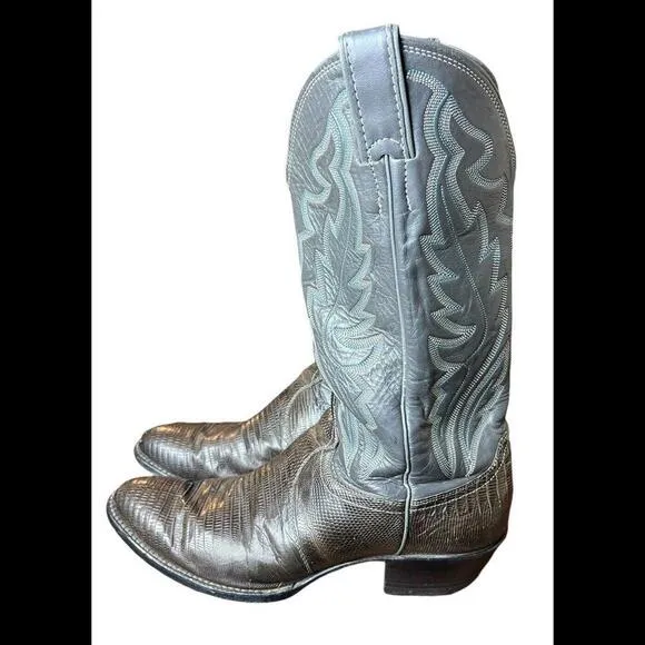 Justin 8327 Men Size 9 D  Black Lizard Skin Leather Pull On Western Cowboy Boot