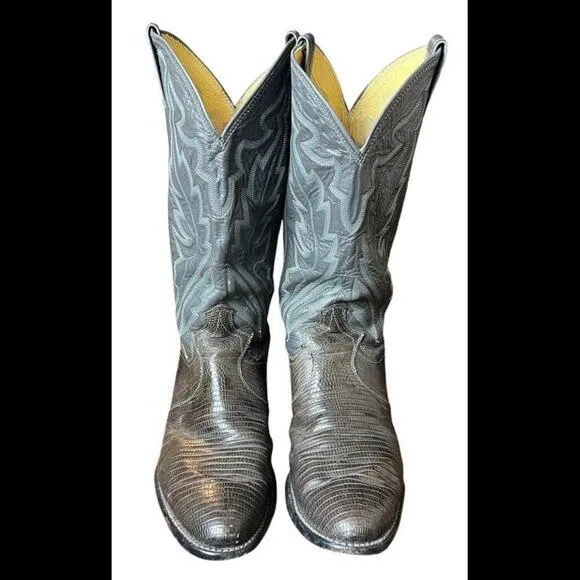 Justin 8327 Men Size 9 D  Black Lizard Skin Leather Pull On Western Cowboy Boot