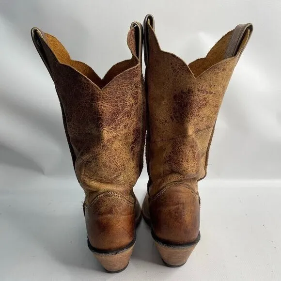 Justin Bent Rail‎ Tan Road Cowboy Boots Women Size 6 B Distressed