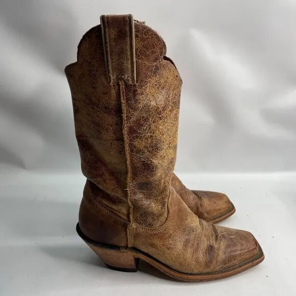 Justin Bent Rail‎ Tan Road Cowboy Boots Women Size 6 B Distressed