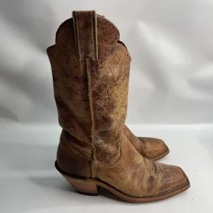 Justin Bent Rail‎ Tan Road Cowboy Boots Women Size 6 B Distressed