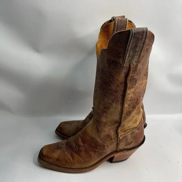 Justin Bent Rail‎ Tan Road Cowboy Boots Women Size 6 B Distressed