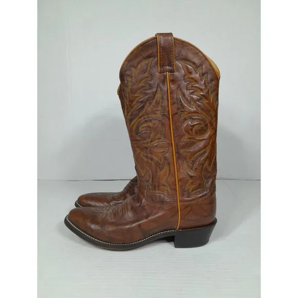 JUSTIN Boots  1560 Men Sz 8 EE Chestnut Marbled Buck Leather Western COWBOY
