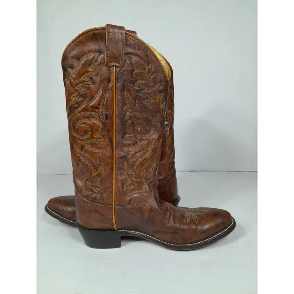 JUSTIN Boots  1560 Men Sz 8 EE Chestnut Marbled Buck Leather Western COWBOY