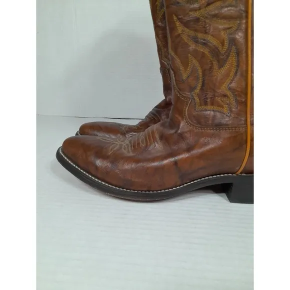 JUSTIN Boots  1560 Men Sz 8 EE Chestnut Marbled Buck Leather Western COWBOY