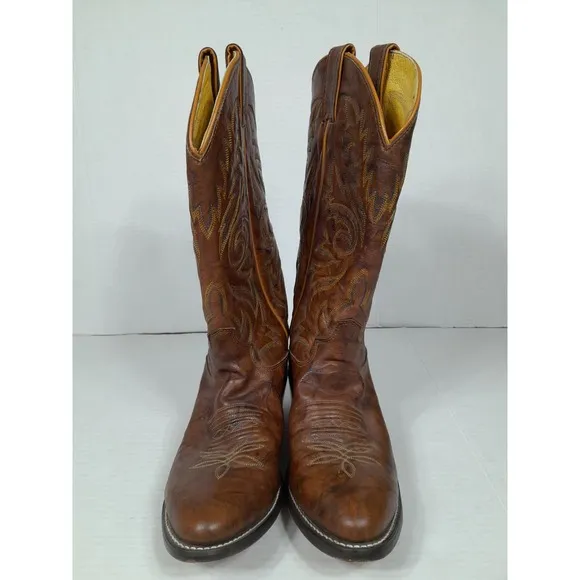 JUSTIN Boots  1560 Men Sz 8 EE Chestnut Marbled Buck Leather Western COWBOY