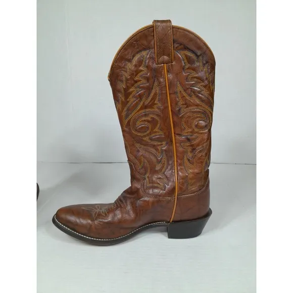JUSTIN Boots  1560 Men Sz 8 EE Chestnut Marbled Buck Leather Western COWBOY