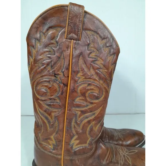 JUSTIN Boots  1560 Men Sz 8 EE Chestnut Marbled Buck Leather Western COWBOY