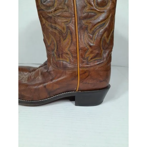 JUSTIN Boots  1560 Men Sz 8 EE Chestnut Marbled Buck Leather Western COWBOY