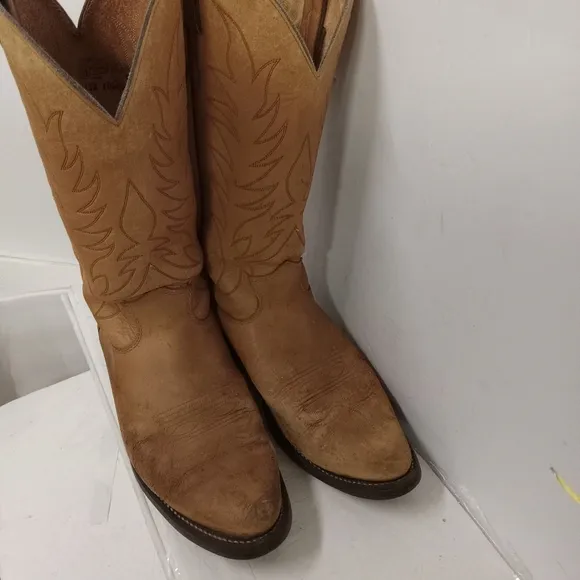 Justin Boots Cowboy Tan Leather Size 8.5 EE