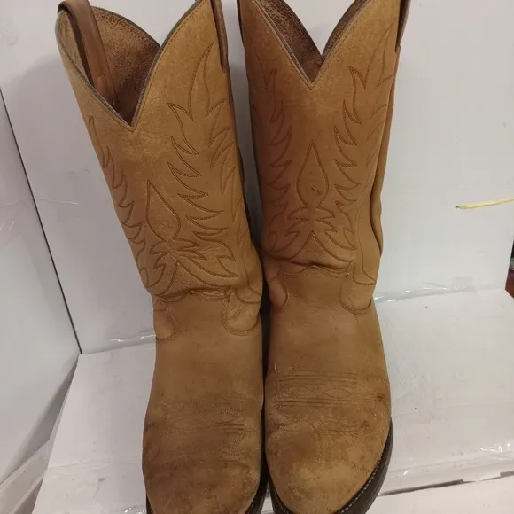 Justin Boots Cowboy Tan Leather Size 8.5 EE