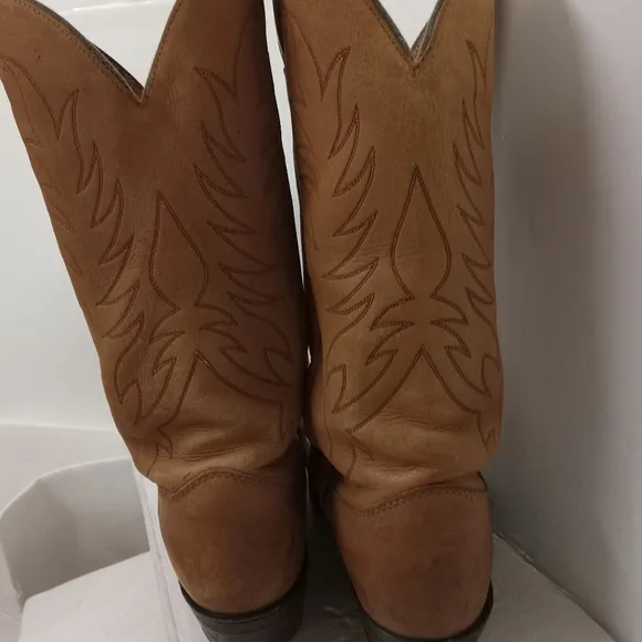 Justin Boots Cowboy Tan Leather Size 8.5 EE