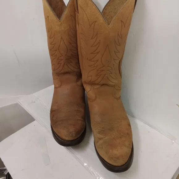 Justin Boots Cowboy Tan Leather Size 8.5 EE